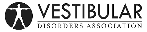 A black and white logo for the vestibular disorders association