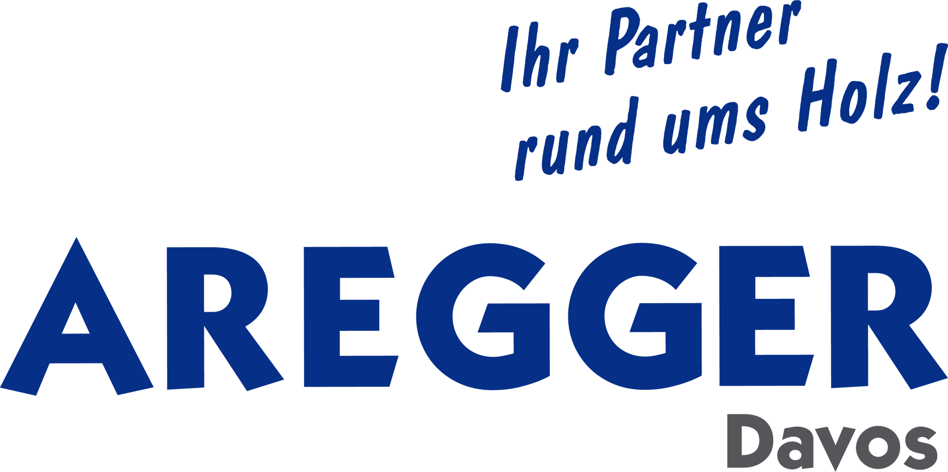 ein blau-weißes Logo für eine Firma namens Aregger Kundenzimmerei.