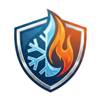 Blue shield logo with a snowflake and orange flame, symbolizing cold and heat protection