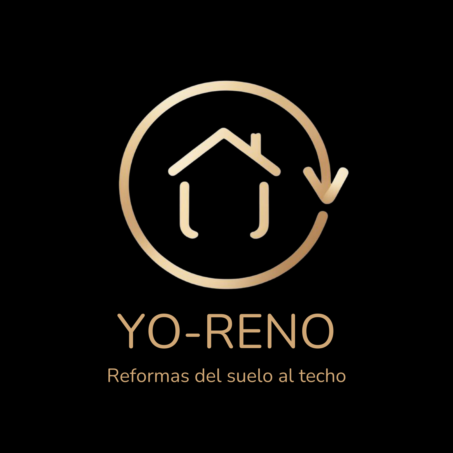 Golden logo with house inside a circle and an arrow, 