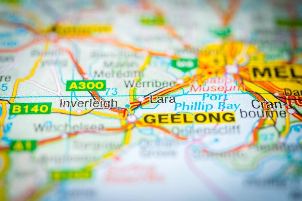 A Close Up of a Map Showing the Location of Geelong — Ocean Grove Removals In Geelong, VIC