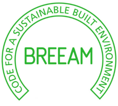 Un cercle vert avec les mots code pour un environnement bâti durable breeam