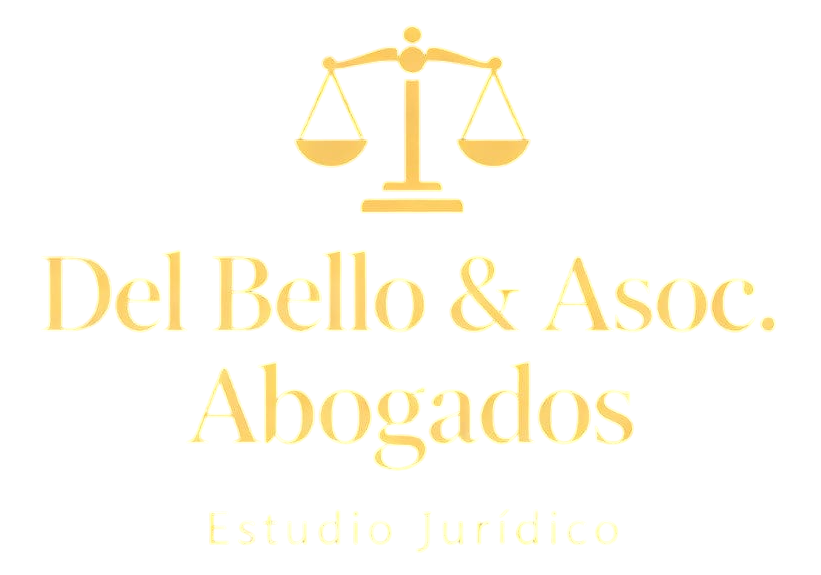 Gold scales logo with “Del Bello & Asoc. Abogados” and “Estudio Jurídico” on white background