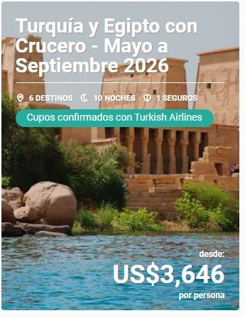 Turquía y Egipto con crucero, mayo a septiembre 2026, sobre templo y río, desde US$3,646 por persona