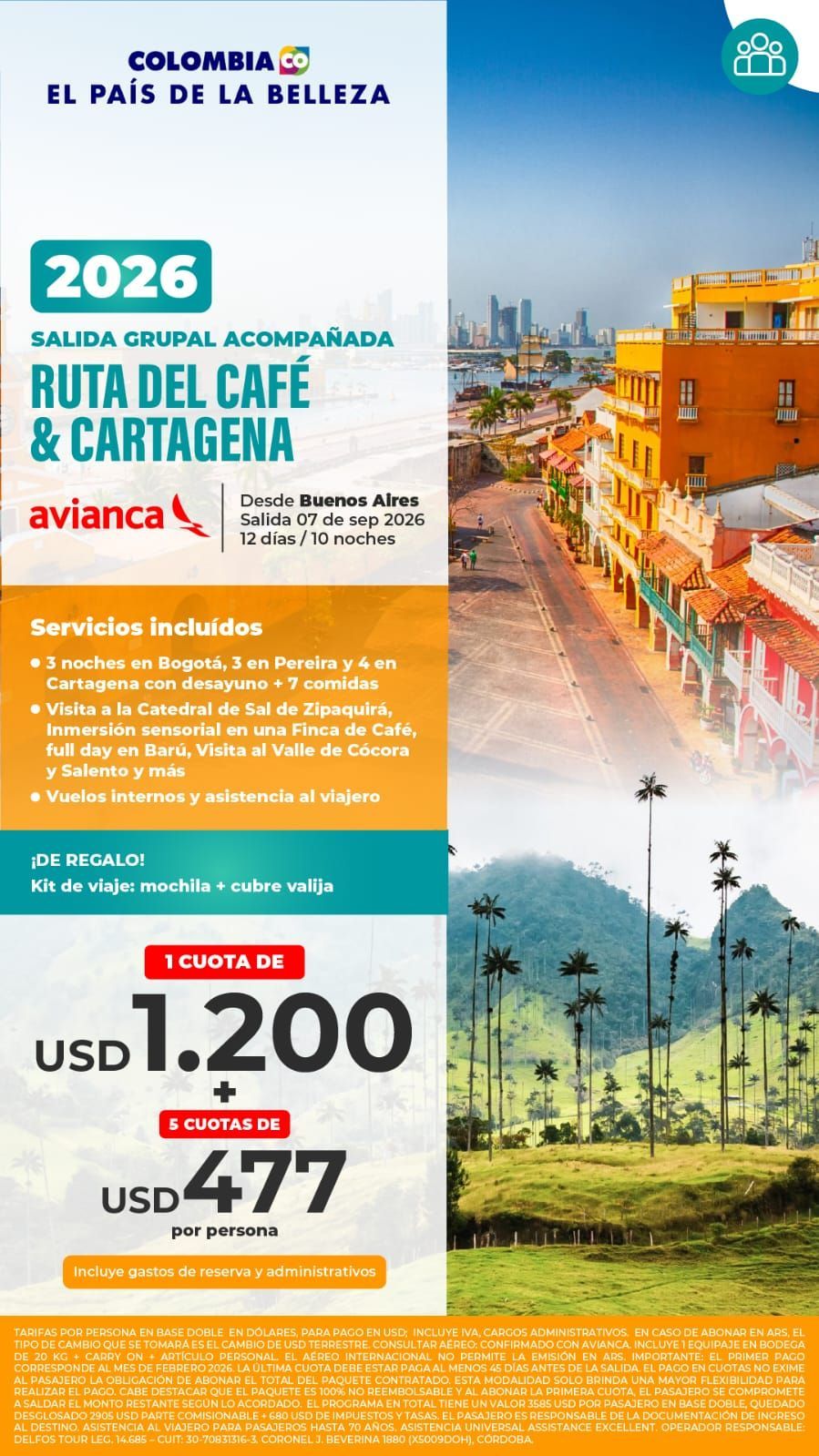Promoción de viajes a Colombia para 2026: Ruta del Café y el Carnaval con precios, vistas de las ciudades y paisajes.