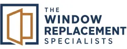 Logo for The Window Replacement Specialists with blue and gold window icon and navy text