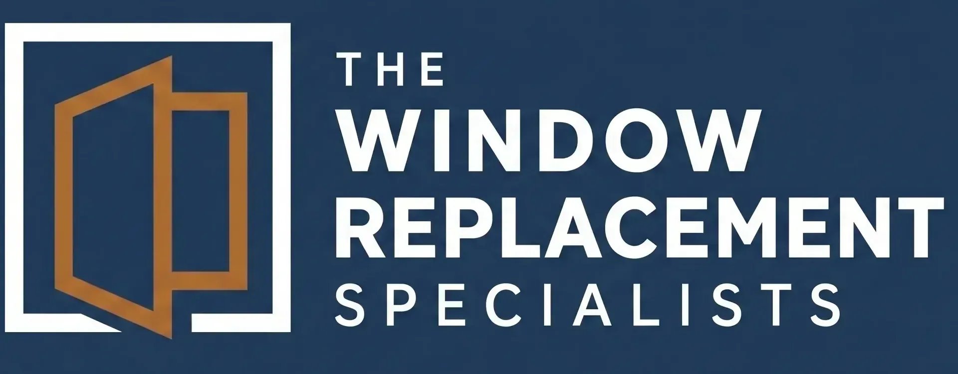 Logo for The Window Replacement Specialists, with orange window icon and white text on blue background