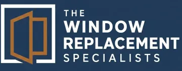 Logo for The Window Replacement Specialists, with orange window icon and white text on blue background