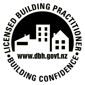 Licensed Building Practitioner logo with building silhouettes and website www.dbh.govt.nz