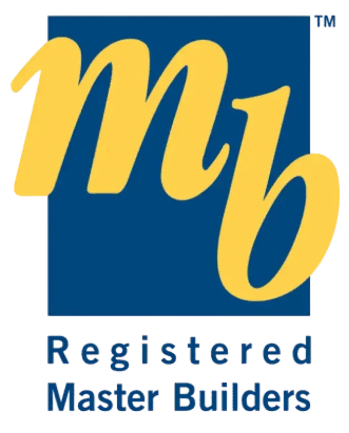 Registered Master Builders logo with yellow “m” and “b” on a blue background