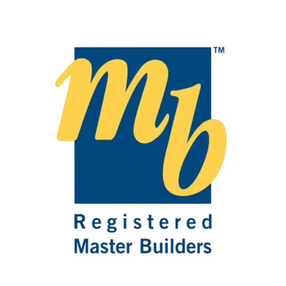 Registered Master Builders logo with yellow “mb” on a blue square
