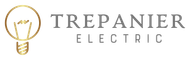 Logo for Trepanier Electric. Includes a gold lightbulb icon next to the name in gray and