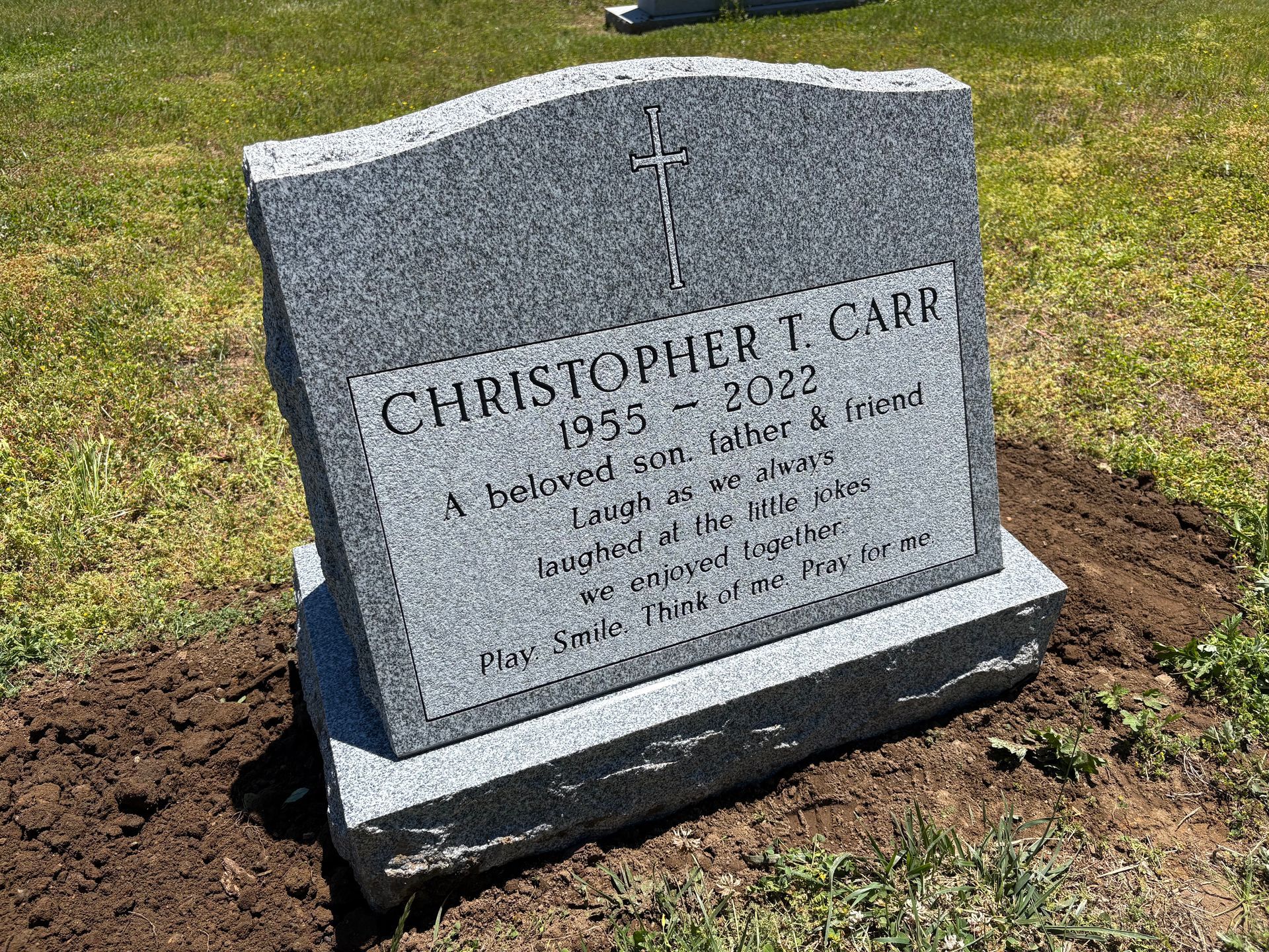 Carr Barre Grey Western Slant Flat Carved Cross Deep Cut Lettering Base