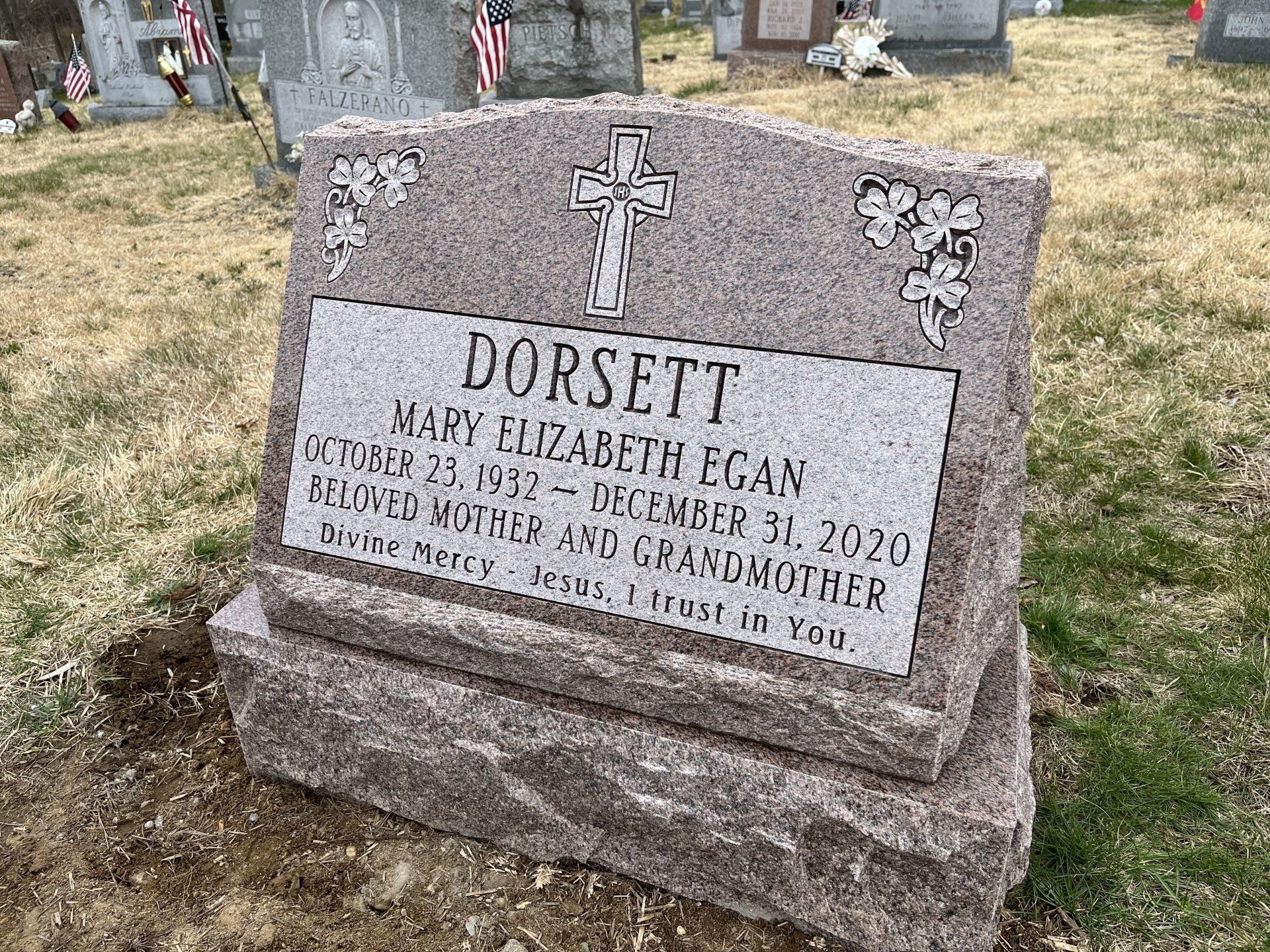 Dorsett serp top single outlined panel cross floral designs shape carved designs single name base brp sides