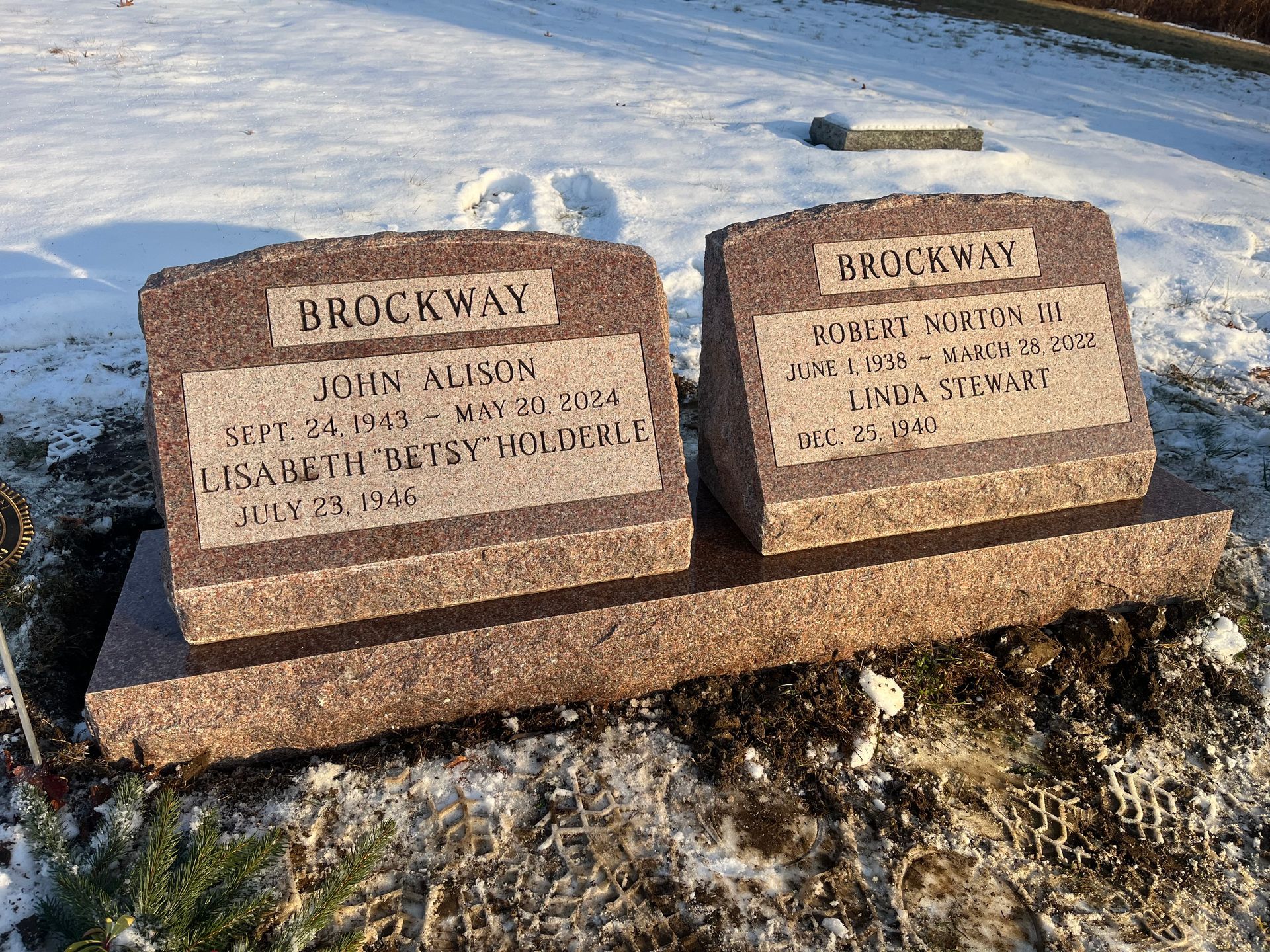 Brockway north american pink single outline panel oval top base multiple names deep carved lettering brp sides