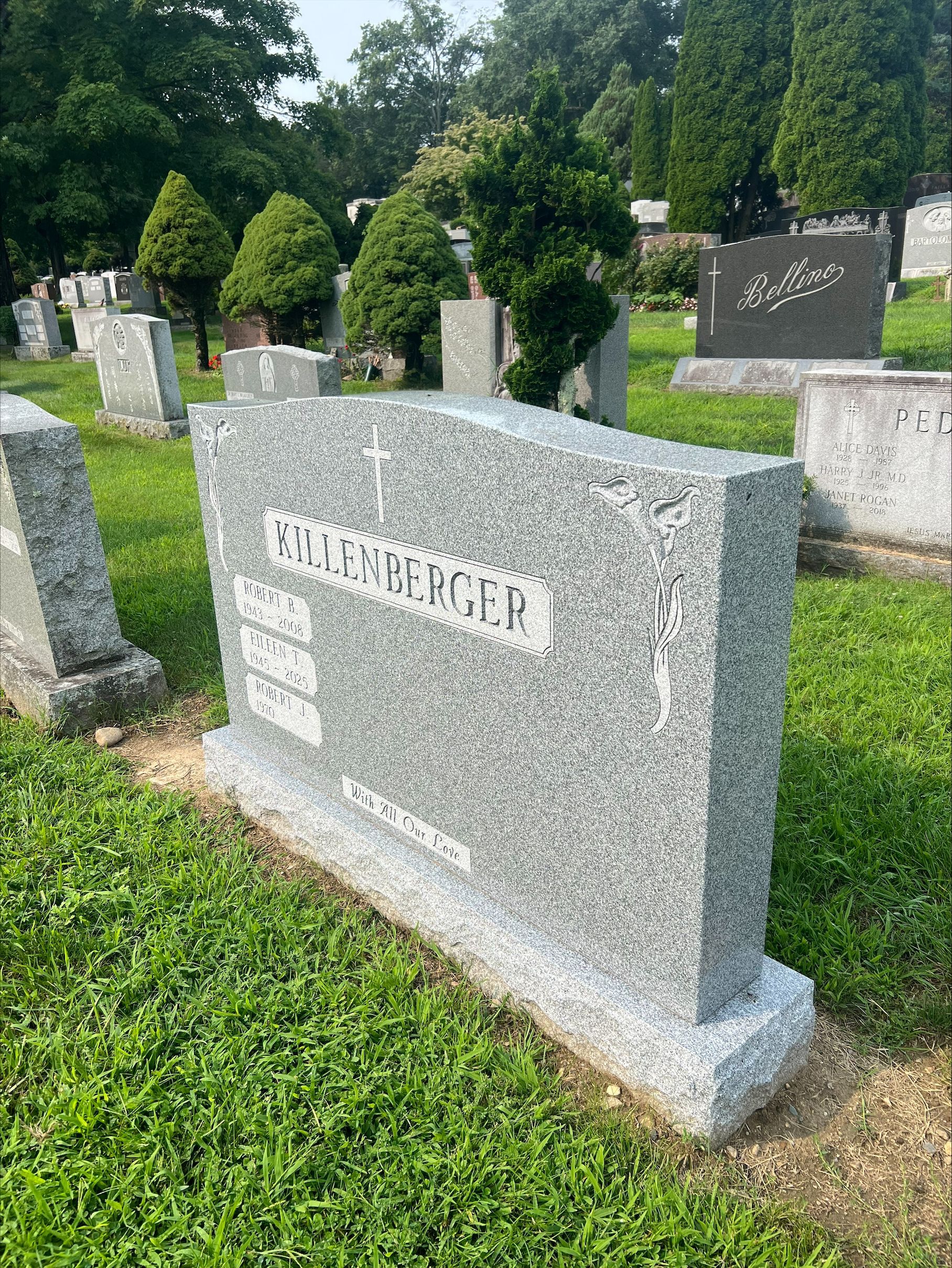 Killenberger Barre Grey Serp Top Double Wide Upright Deep Cut Lettering Scalloped Panel Shape Carved Florals Polished 5