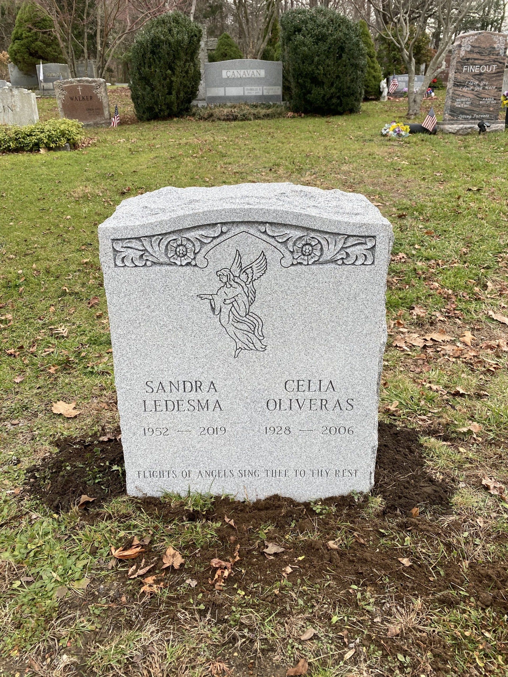 Ledesma-Oliveras Barre grey Single Upright Monolith Steeled 2 BRP Sides Serp Top Shape Carved Florals Raised Florals Flat Carved Designs Deep Cut Designs Deep Cut Lettering