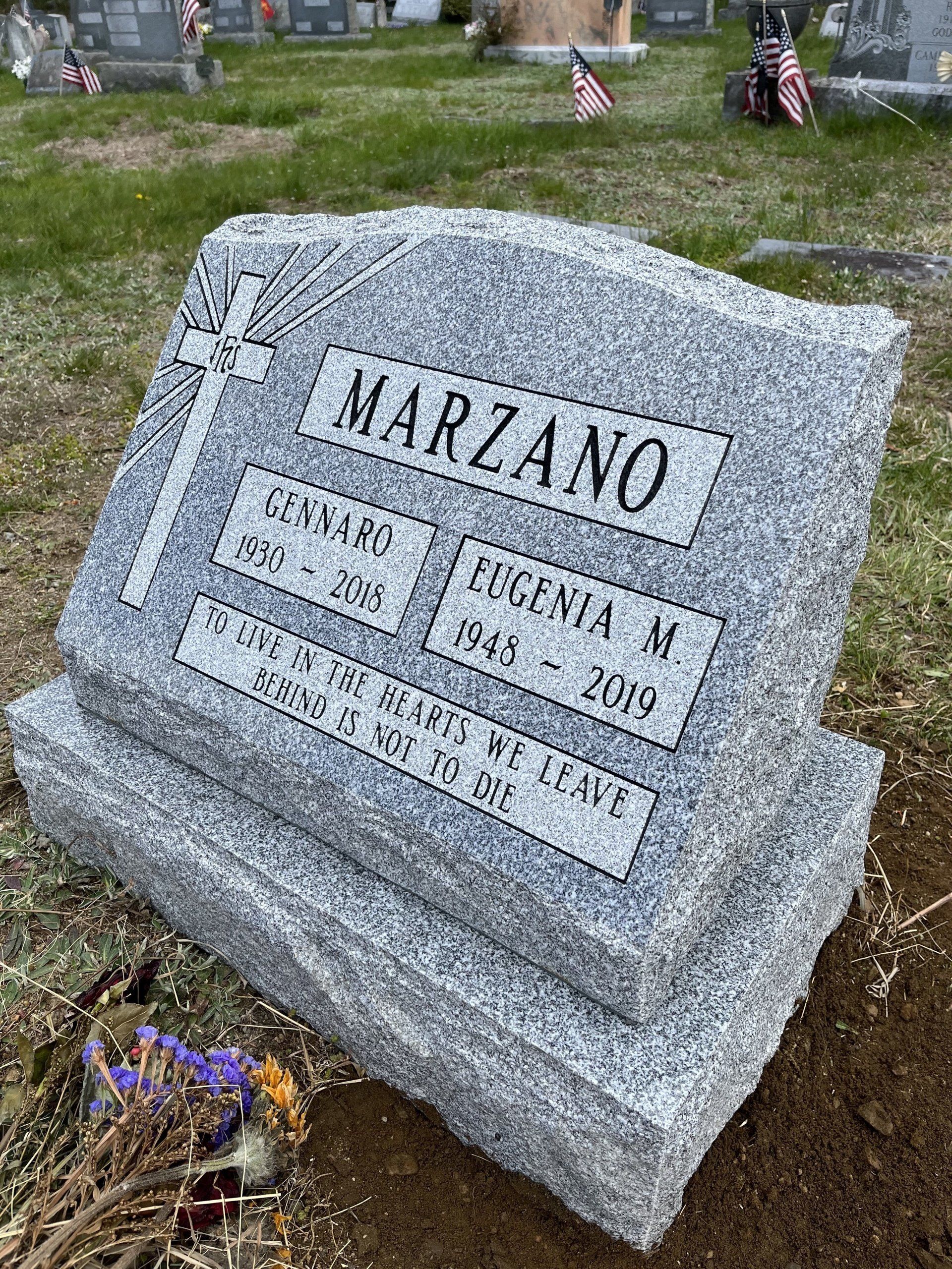 Marzano cross in glory flat carved design multiple names base barre grey single outlined panel brp sides