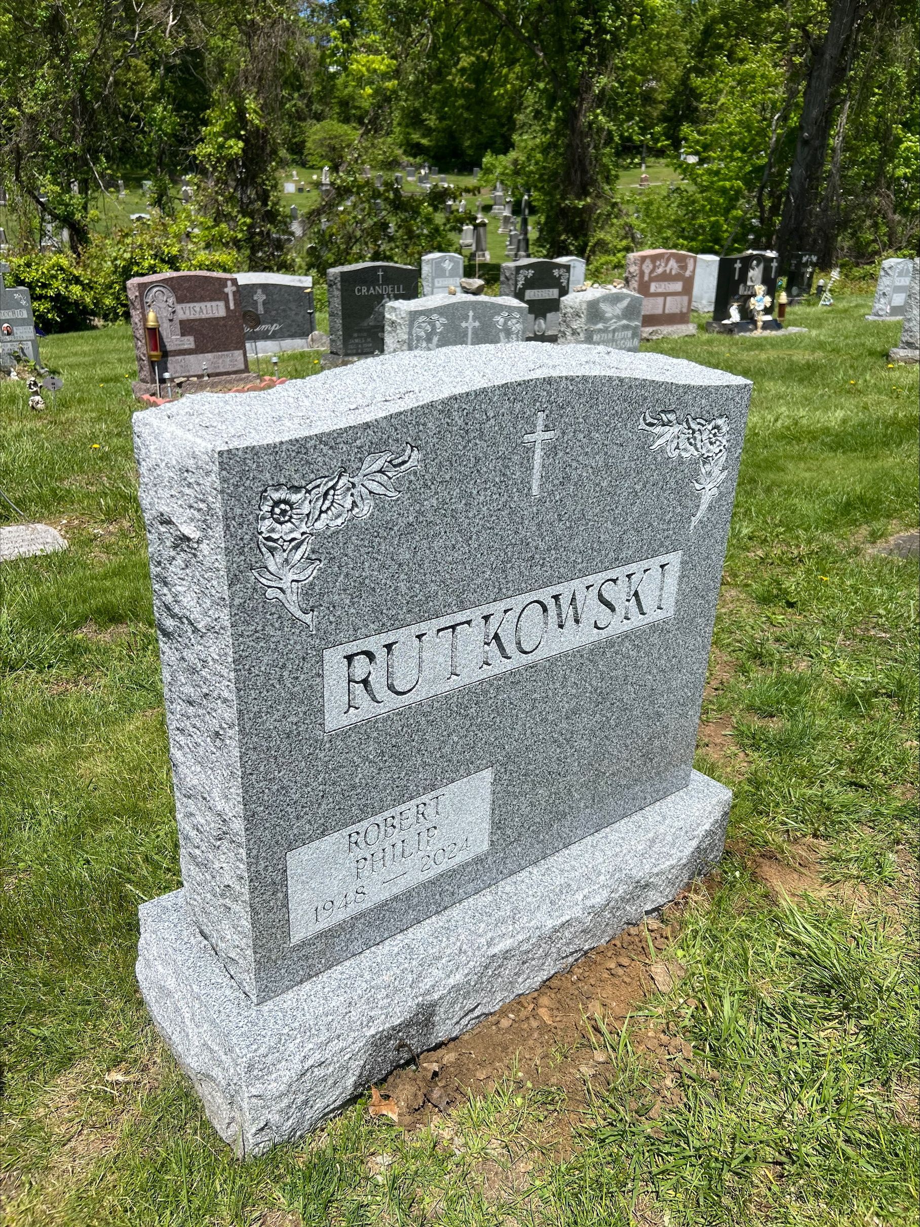 Rutkowski Barre Grey Granite Shape Carved Florals Deep Cut Lettering Serp Top Polished 2 BRP Sides