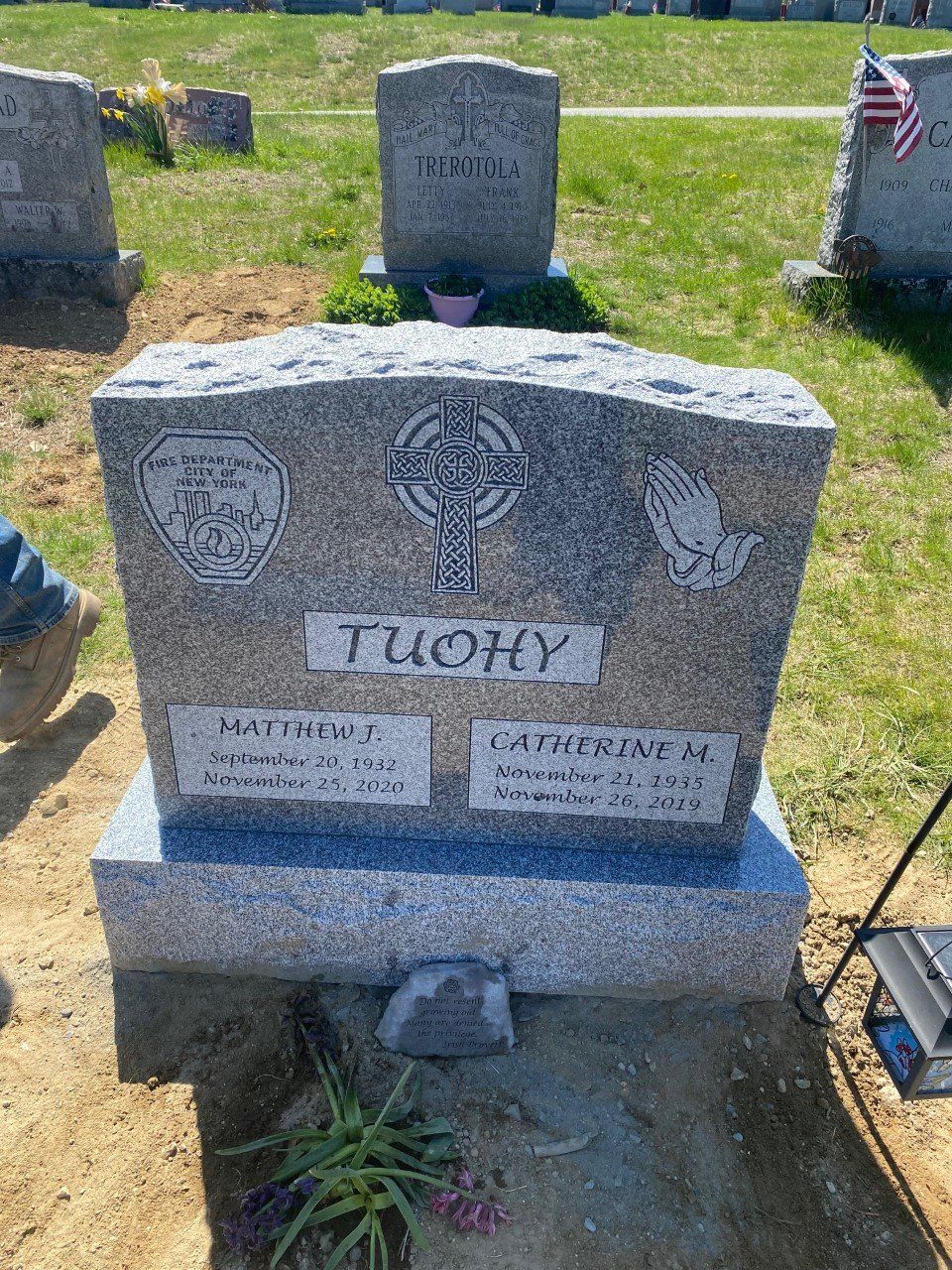 Tuohy Barre Grey Flat Carved Designs Deep Cut Lettering Panels Double Wide Upright Serp Top BRP Sides Polished 2