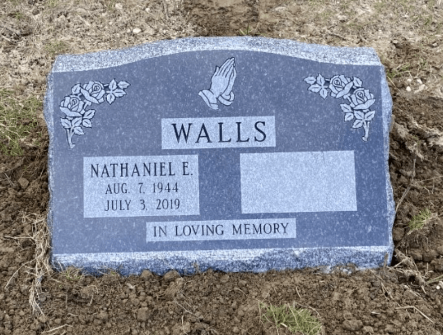 Walls impala black flat carved designs praying hands floral design serp top skin frosted panel deep carved lettering multiple names brp sides