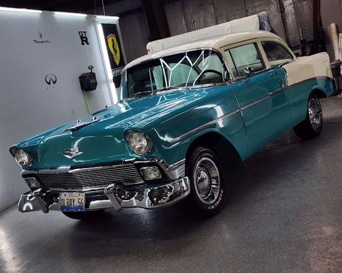 Teal and white classic car with PPF at CM3 Detailing Studio & Ceramic Coating in Elgin, IL