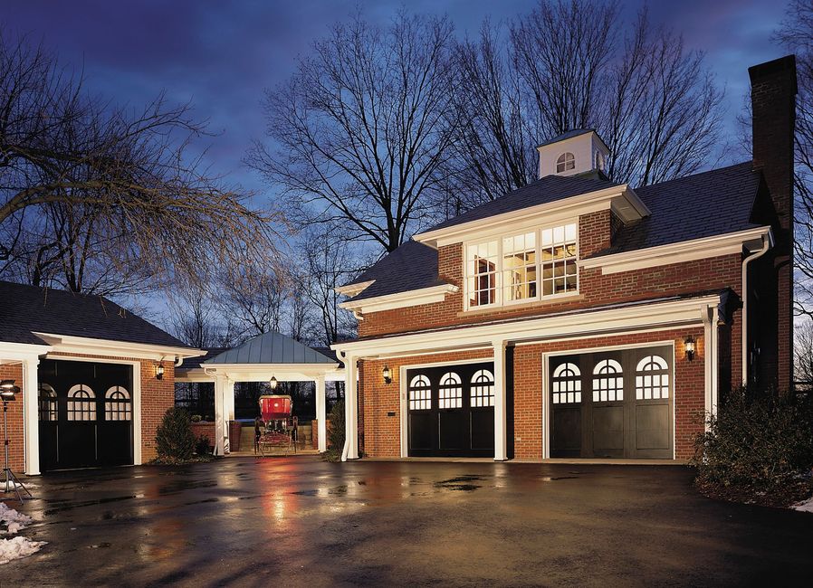 A modern house with a wooden garage door
