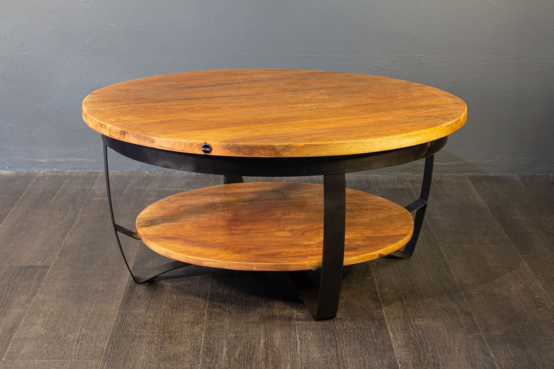 Ronde Salontafel Eston – Mangohout & Zwart Metaal – Ø70 x H35 cm