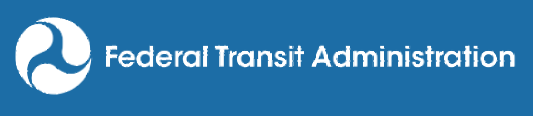 The federal transit administration logo is on a blue background