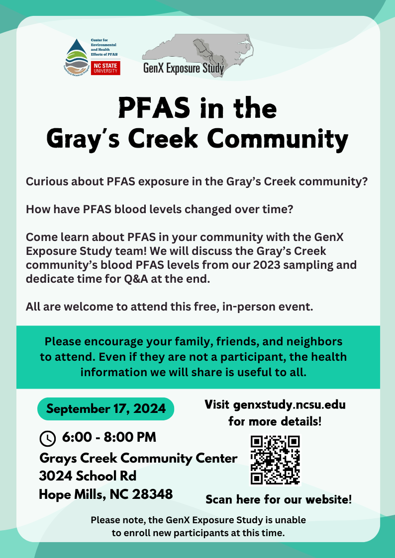 A poster for pfas in the gray 's creek community
