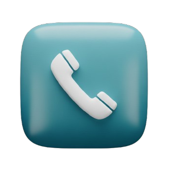 White phone receiver icon on a teal square button.