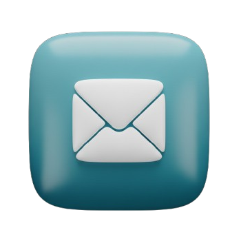 White envelope icon on a teal square background.
