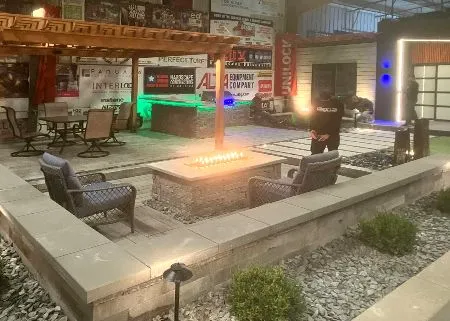 There is a fire pit in the middle of the room.