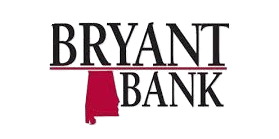 Bryant Bank logo in black and red with a red shield shape beneath the text