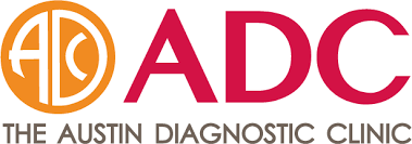 Logo for Austin Diagnostic Clinic: Orange circle with 