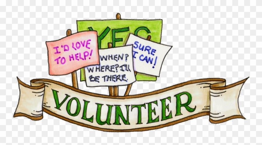 Volunteer banner with signs: