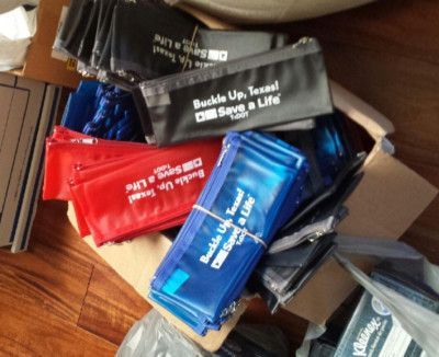 Pile of blue, red, and black 