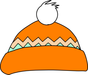 Orange knit winter hat with white pom-pom.