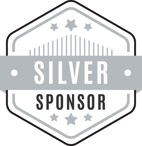 Silver Sponsor badge in gray and black, with stars and a banner reading 