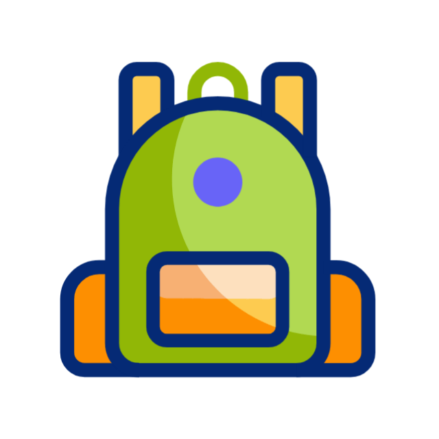 Green backpack with orange accents and a small front pocket.