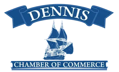 Logo for the Dennis Chamber of Commerce, blue and white.