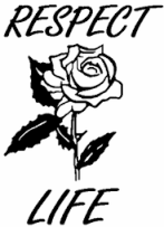 Black rose graphic with the words “RESPECT” above and “LIFE” below.