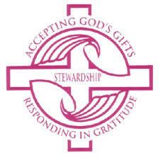 Pink church logo with cross, dove, and the words “Accepting God’s Gifts,” “Stewardship,” and “Responding in Gratitude”