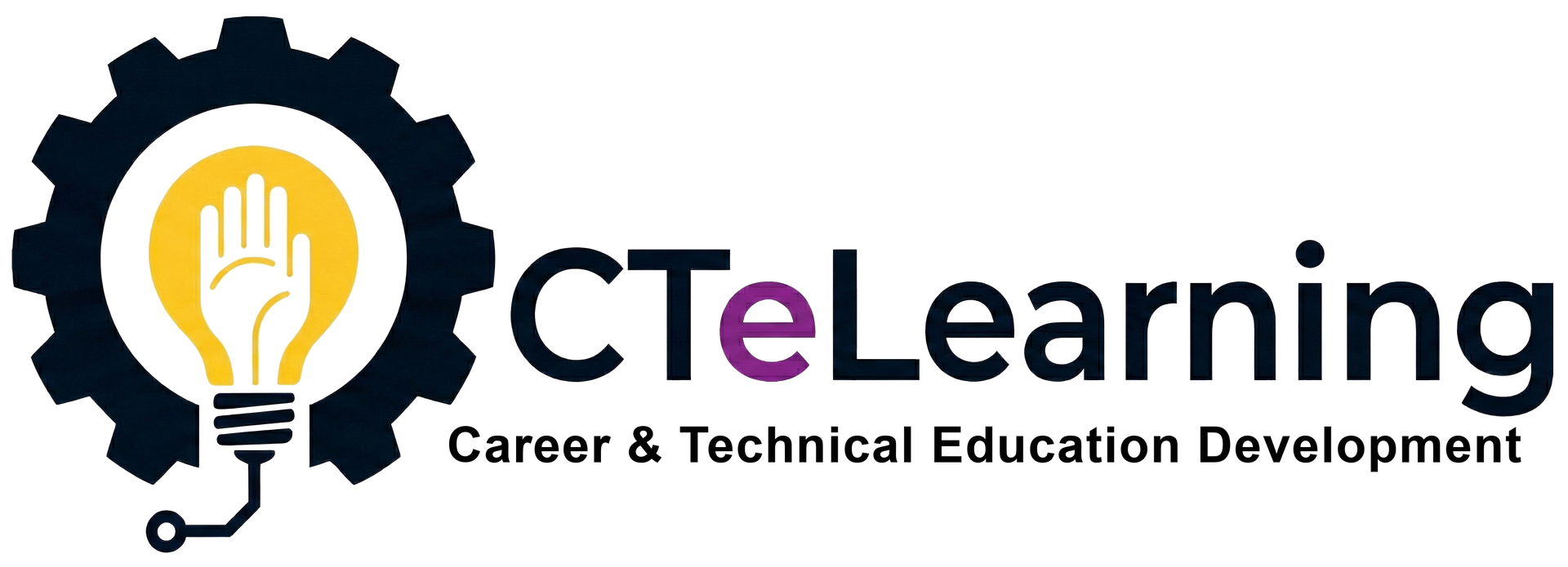 CTeLearning logo with a black gear, lightbulb, and orange hand icon; &ldquo;Career & Technical Education Development&rdquo; text