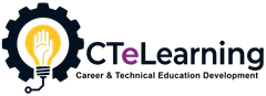 CTeLearning logo with a black gear, lightbulb, and orange hand icon; &ldquo;Career & Technical Education Development&rdquo; text