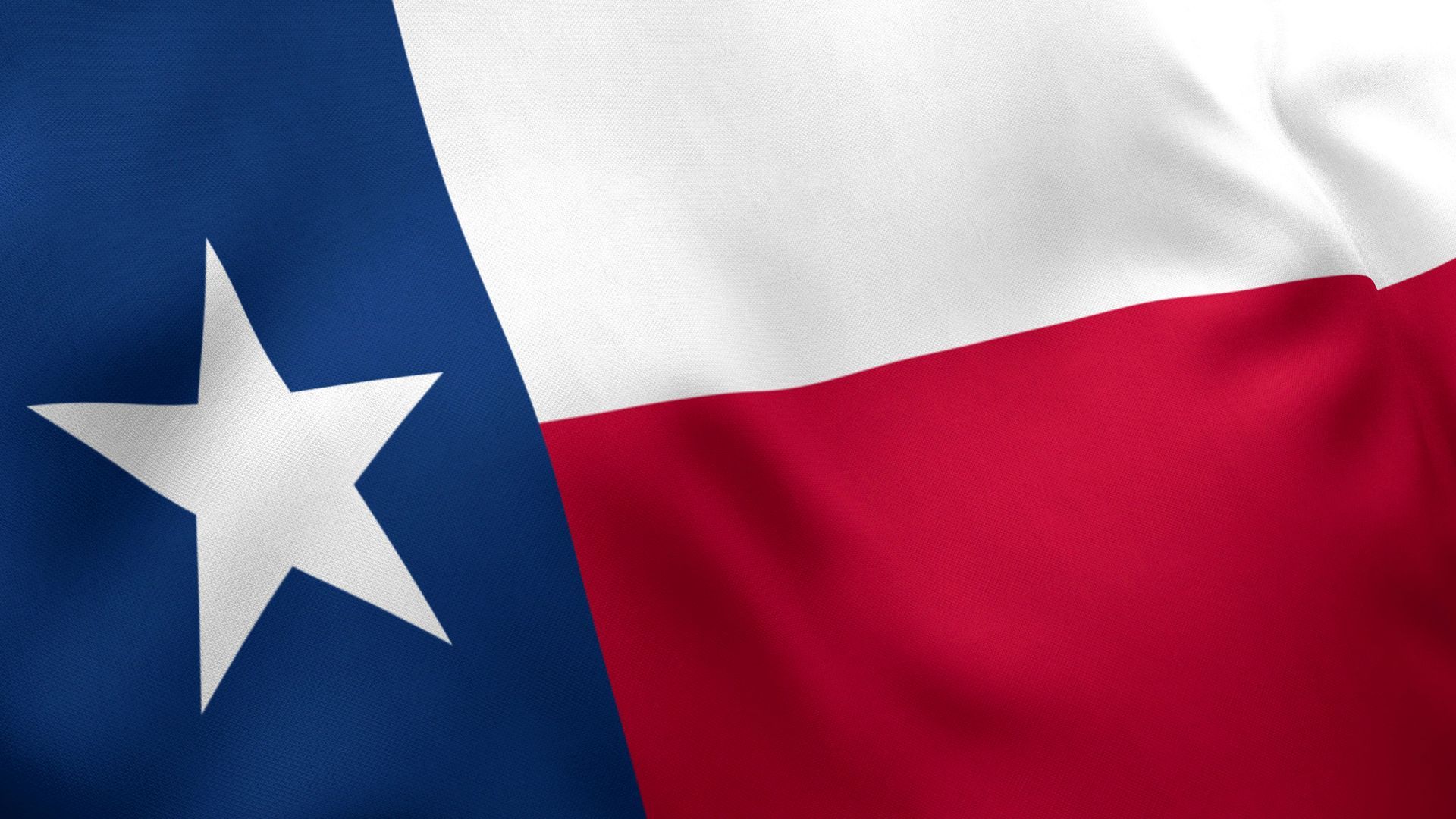 Texas state flag with white star on blue vertical stripe, and white and red horizontal stripes