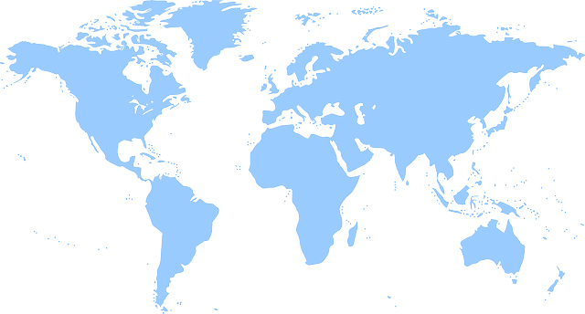 Light blue world map silhouettes on a white background