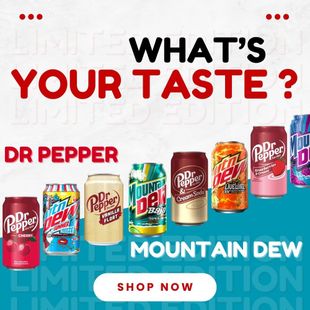 Assorted Dr Pepper and Mountain Dew soft drinks available at Linden Convenience in Brantford