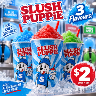 Slush Puppie drinks in three flavors, small size $2 at Linden Convenience