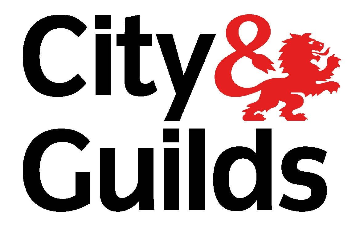 A city and guilds logo with a red lion on it